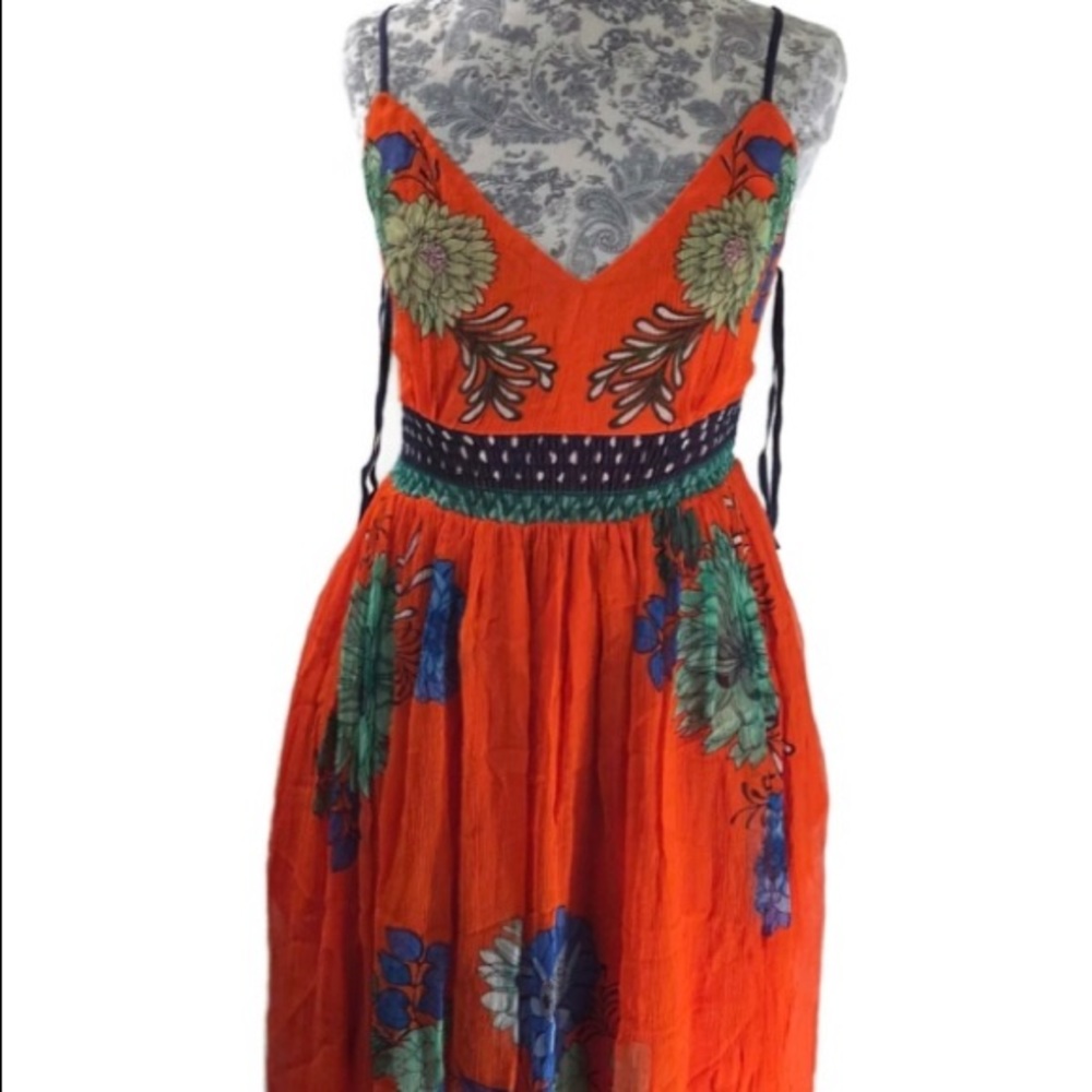 Anthropologie Maeve Orange Floral Maxi Dress